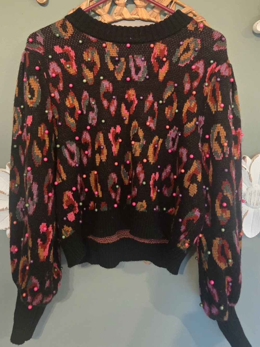 Farm Rio Black Ikat Ball Sweater - Picture 3 of 5